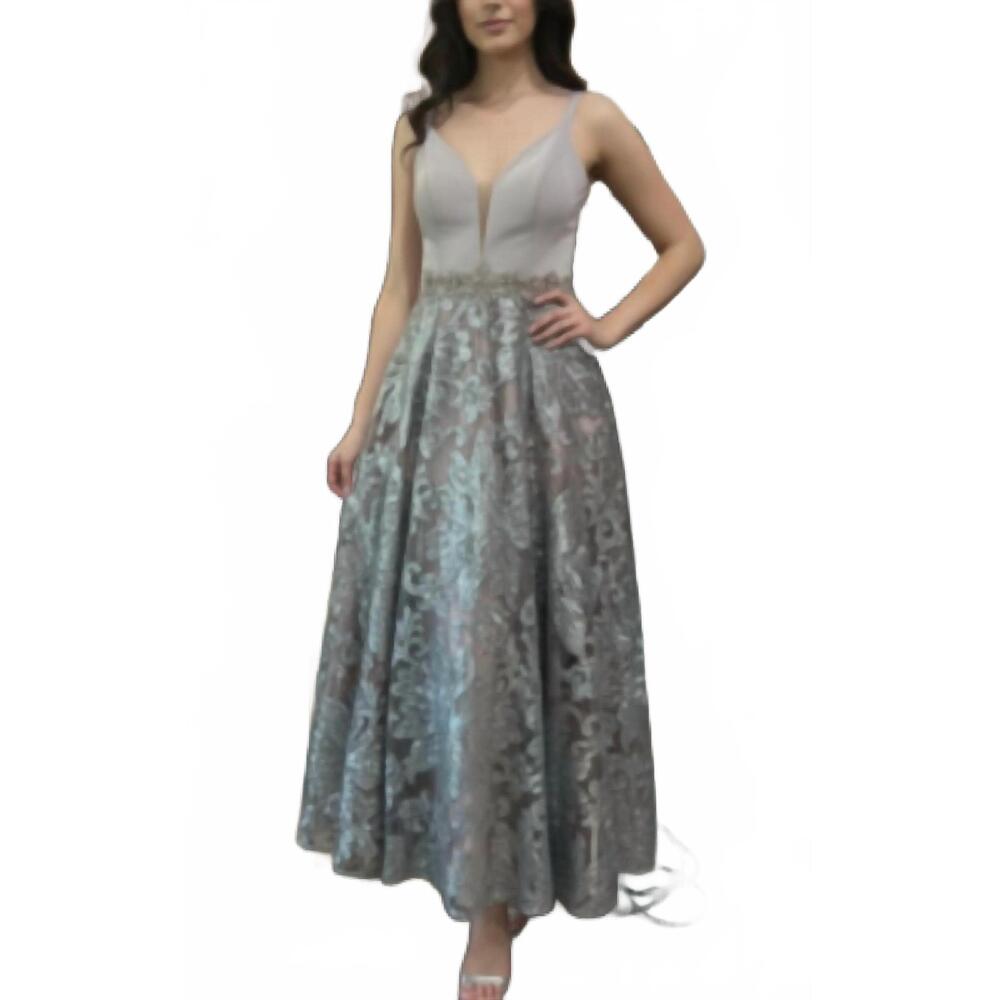 NEW COYA COLLECTION floral sequin dress in dusty blush/silver